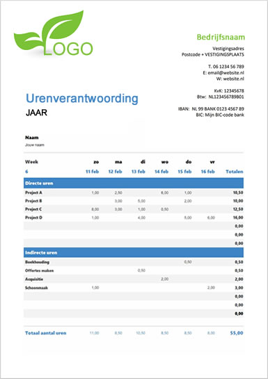 Urenregistratie voorbeeld 02