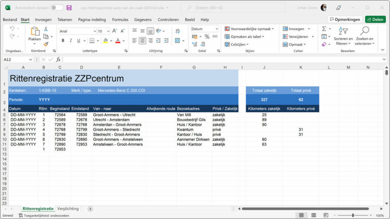 Rittenregistratie In Excel Voorbeelden En Gratis Download